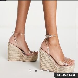 ASOS DESIGN Wide Fit Tasha espadrille wedges in clear
